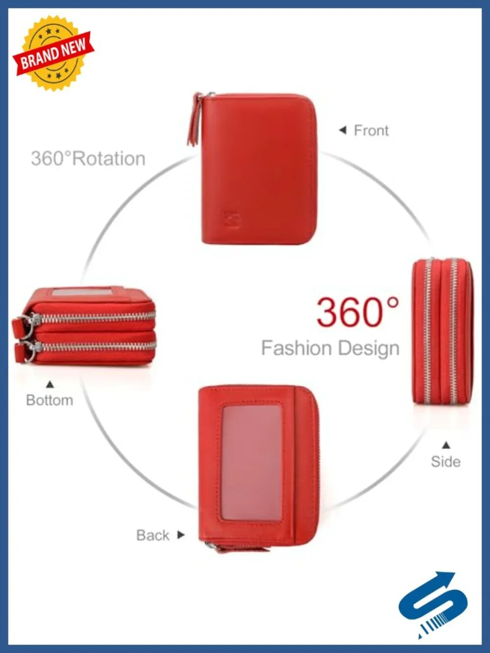 Slim RFID Blocking Credit Card Holder with ID Window, Double Zipper Wallet,